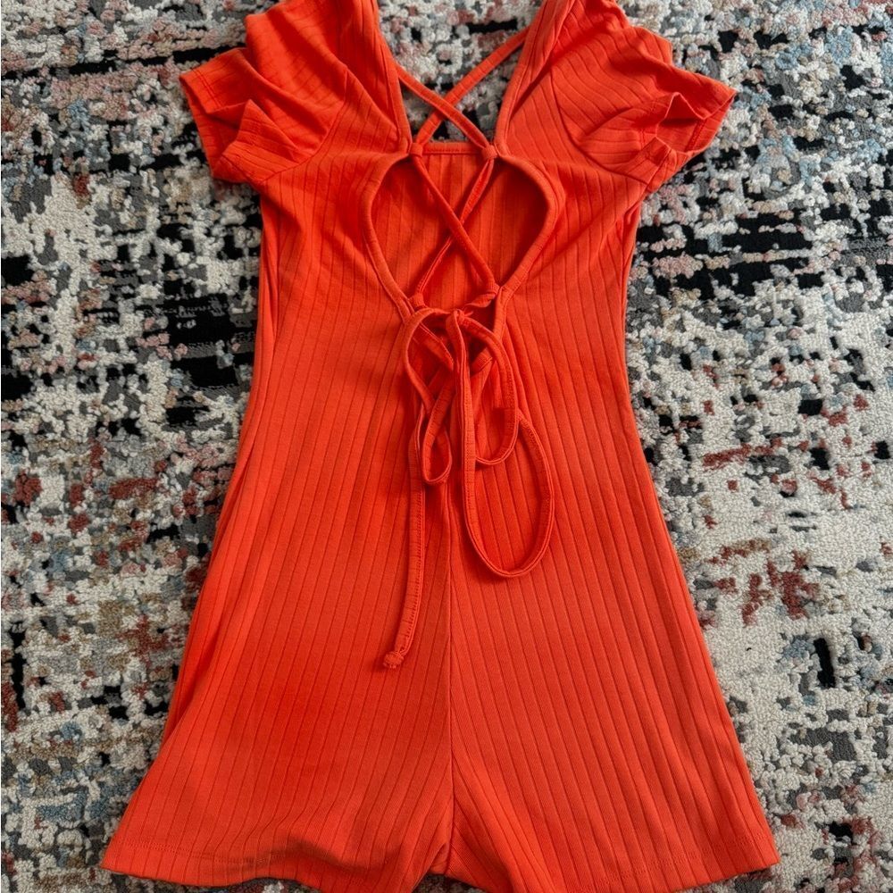 Orange Ribbed Romper - Picture 2 of 3